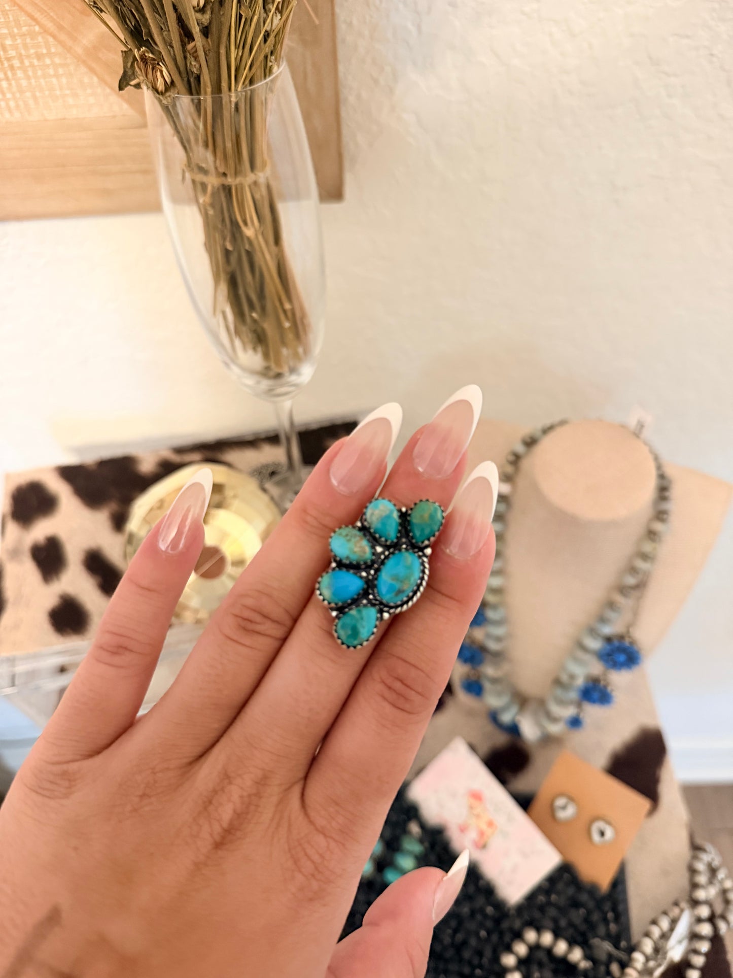 Turquoise half cluster ring