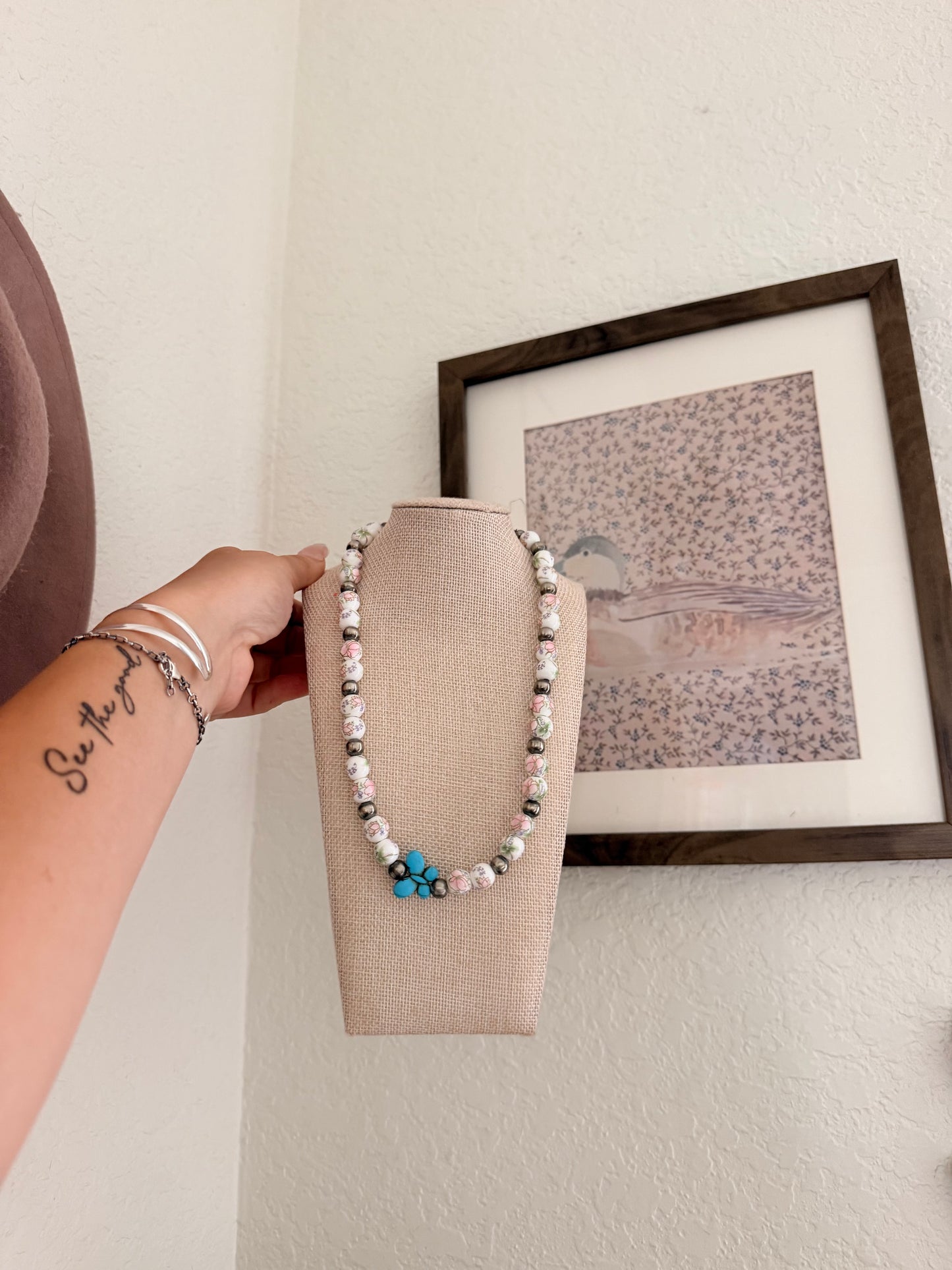 Pink floral necklace